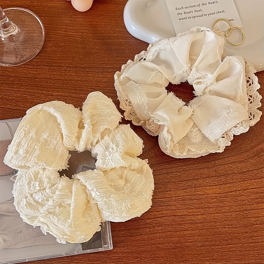 E-shop 2er-Set süßer Pferdeschwanzhalter aus cremefarbener Spitze, mädchenhaftes elegantes Haar-Accessoire, modisches vielseitiges Haargummi Schleife