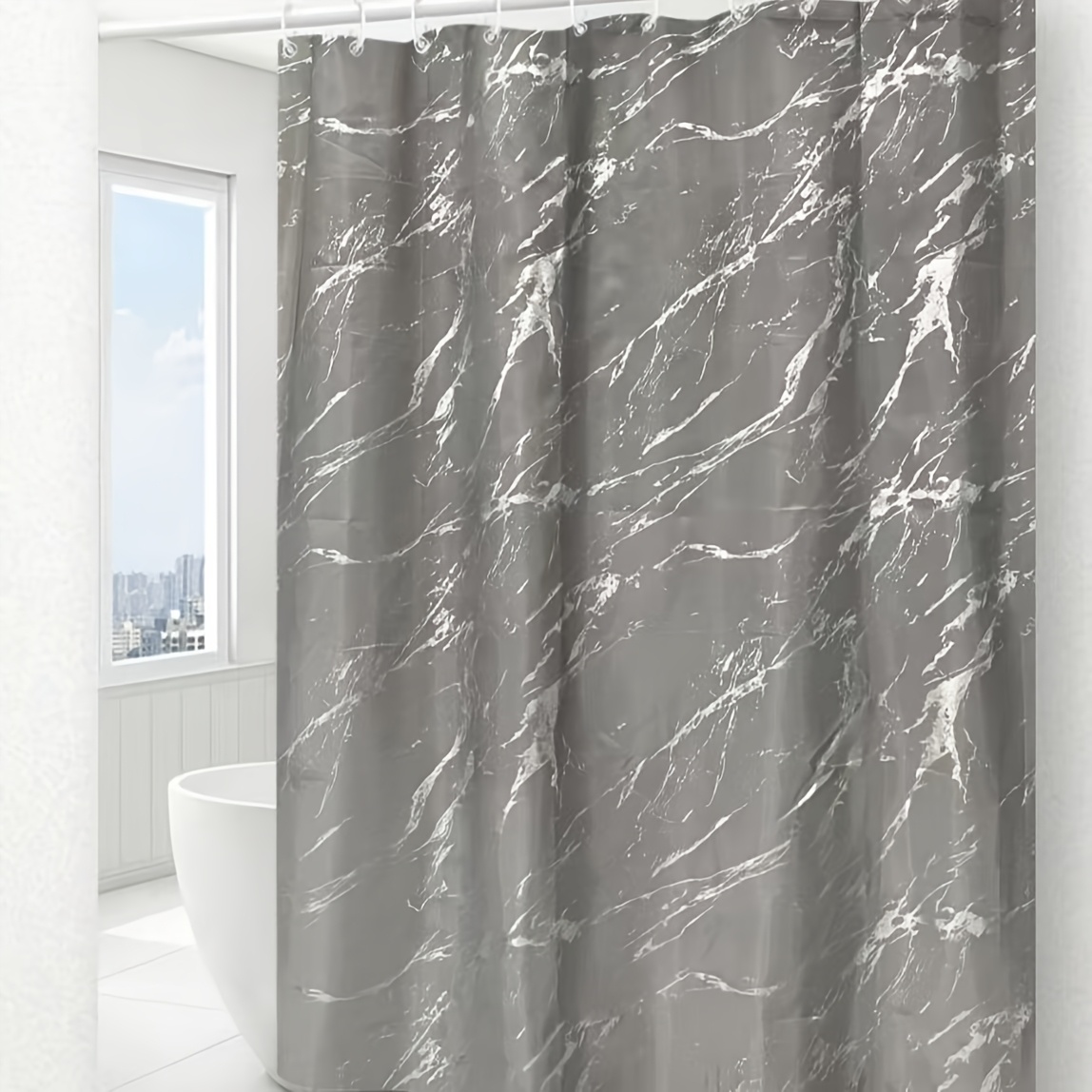 TEMU 1pc Simple And Fashionable Marble Texture Hot Golden Silvery Shower Curtain Bathroom Partition Curtain Bathroom Decorative Curtain