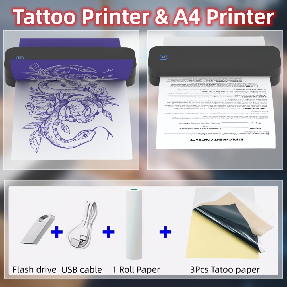 

Wireless Stencil Printer, Thermal A4 Printer With 3pcs Free Transfer Paper Rolls Thermal Paper, Tattoo Printer Kit For & Beginners, Compatible With Smartphone & Pc