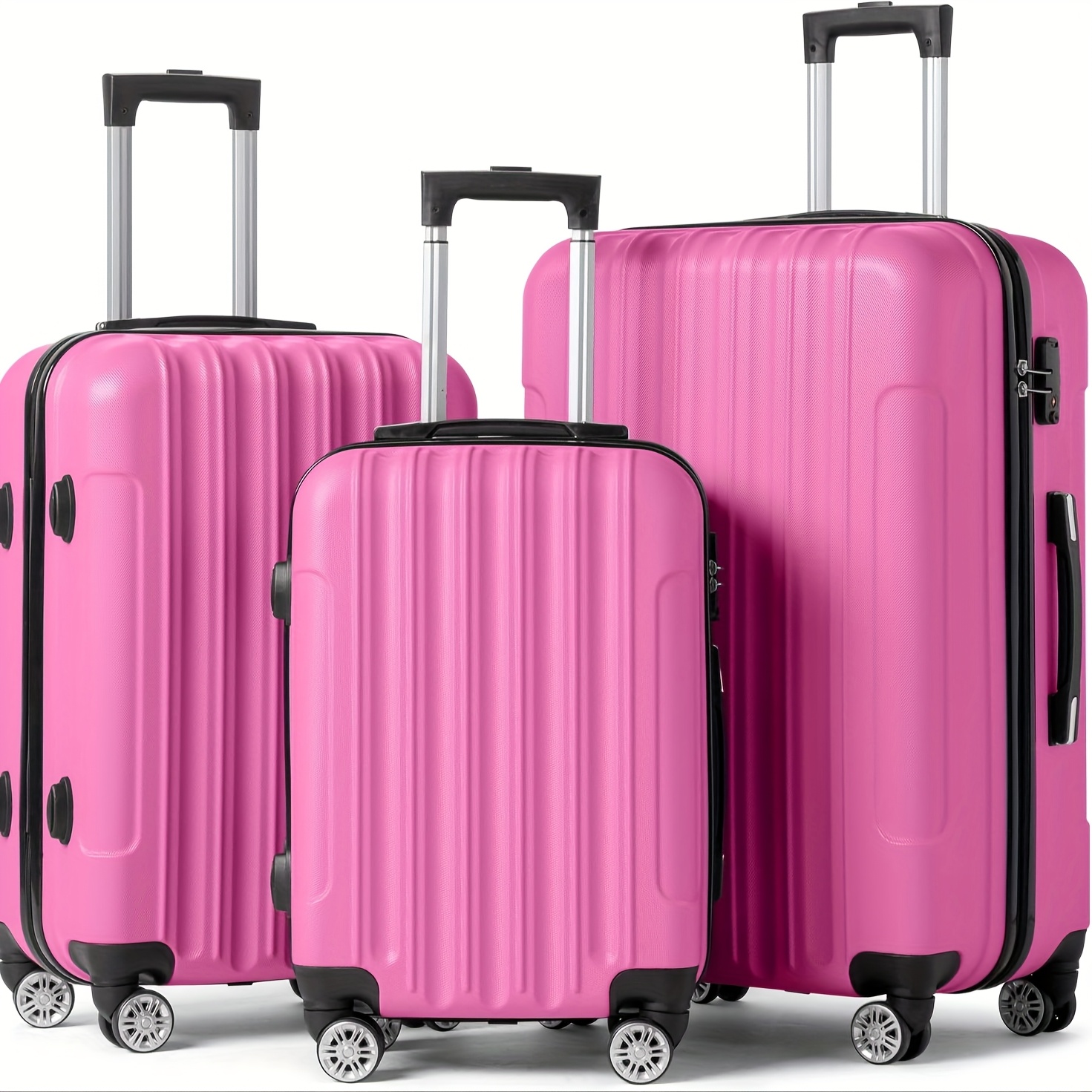 TEMU 3pcs Abs Hardshell Luggage Set 20/24/28 Inch, 4 Spinner Wheels & Combination Lock Suitcases, Aluminum Handle Large Capacity Carry-on Checked