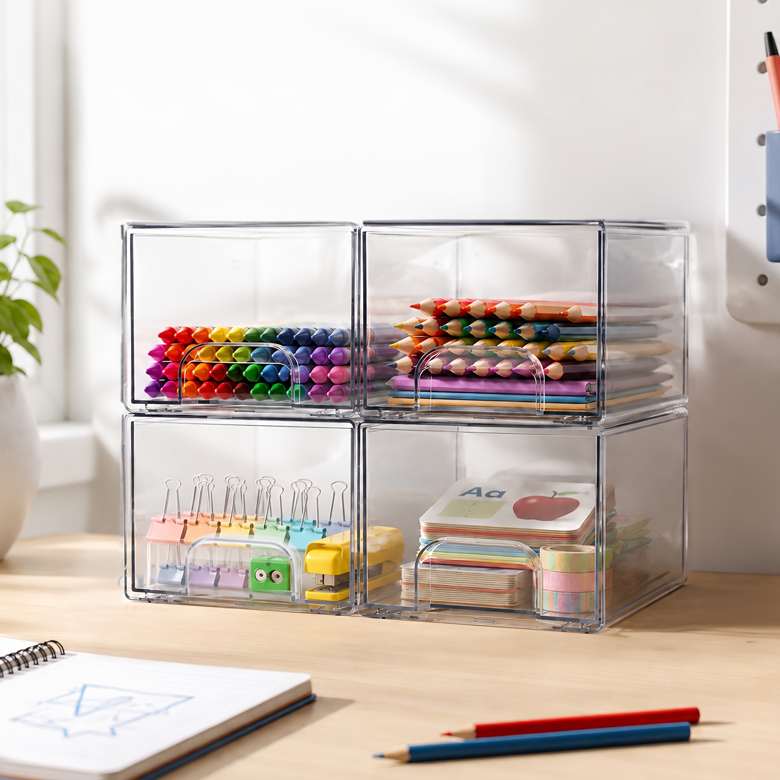 TEMU Boîte de Rangement Combinée Flexible 3/4 Pièces avec Tiroirs en Acrylique Transparent et Organisateurs Coulissants, -poussière, Convient pour