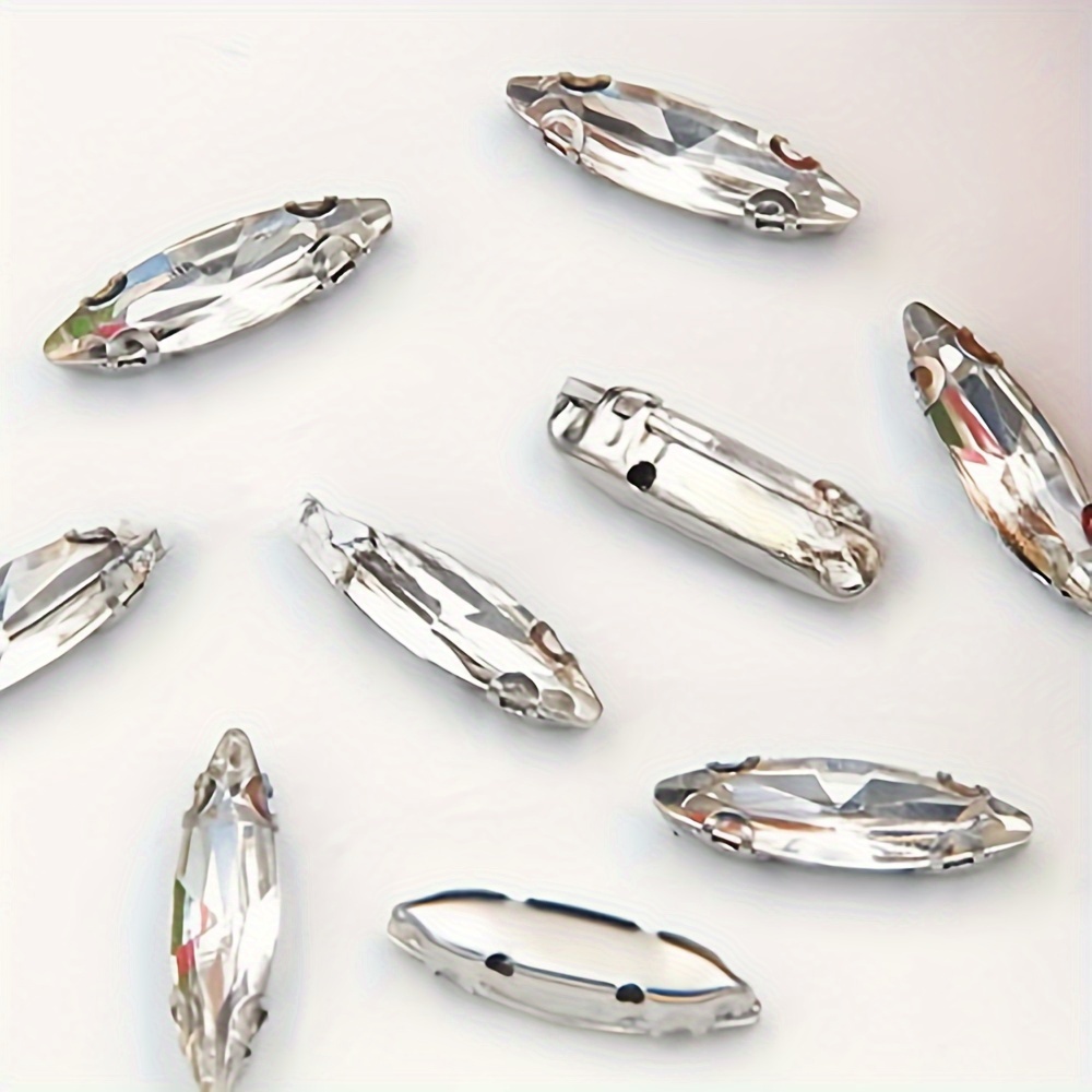 Image of 100pcs Sew On Rhinestones Long Shape Glass Buttons Flatback Hand Sewing Embellishments With Hole For For Diy Bags Shoes, Hats, Clothing ((4x15mm)