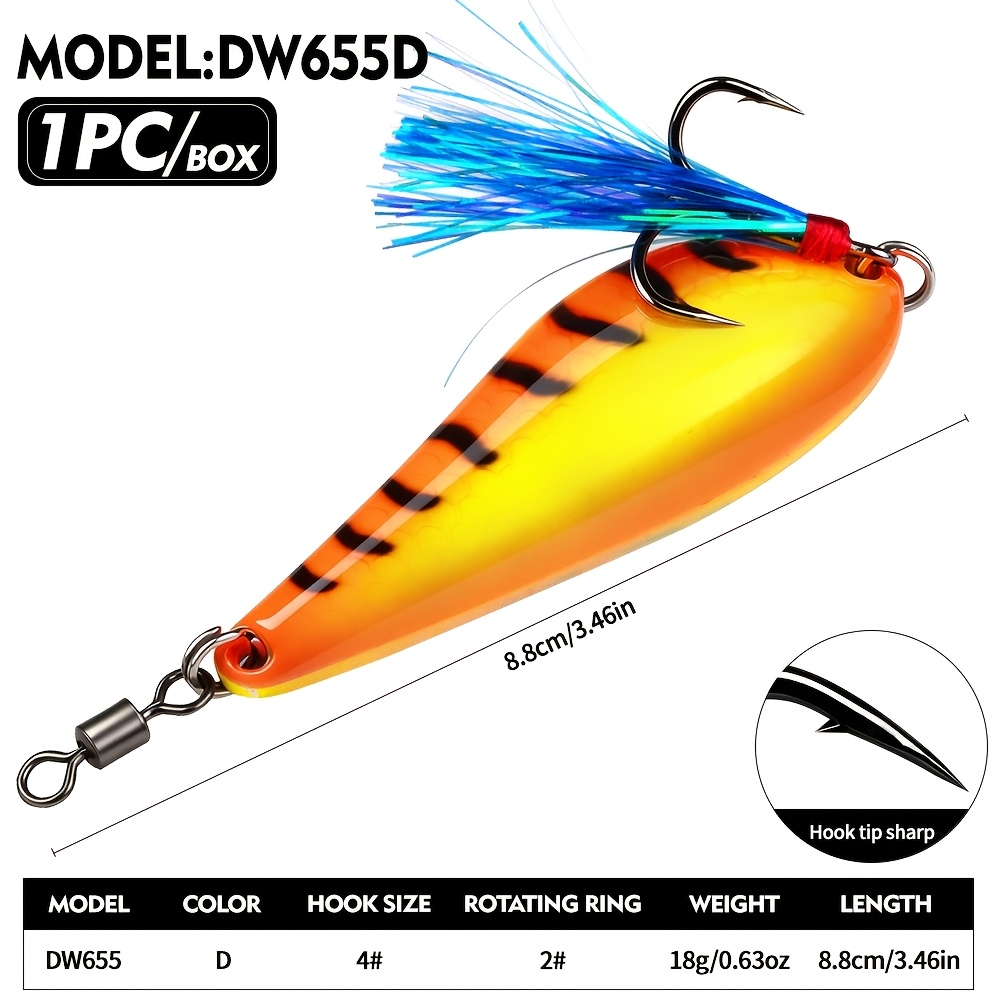 TEMU Proberos 1pc Fishing Spoons Lures, Colors . Spoon Fishing Lures Equipped With Feathered Hooks, 0.63oz Jigging Spoons Bait Suitable For , Trout,