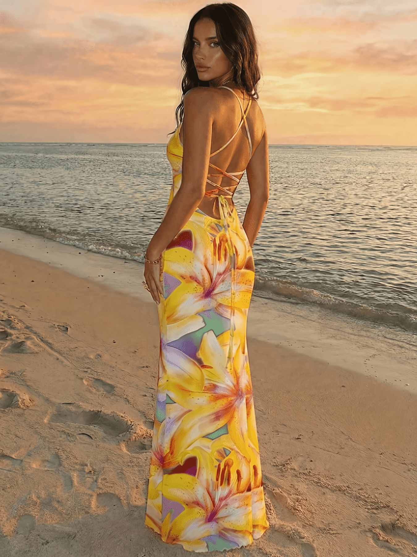 v neck strap dress elegant backless Elegant Backless Draped Neck Spaghetti Strap Dress for Cocktail Partie main image 1