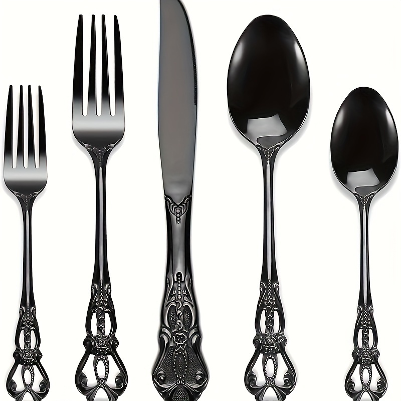 TEMU Black Silverware Set, 20pcs Silverware Set For 4, Anti-rust Stainless Steel Flatware Set Including And Knife, Dishwasher Safe