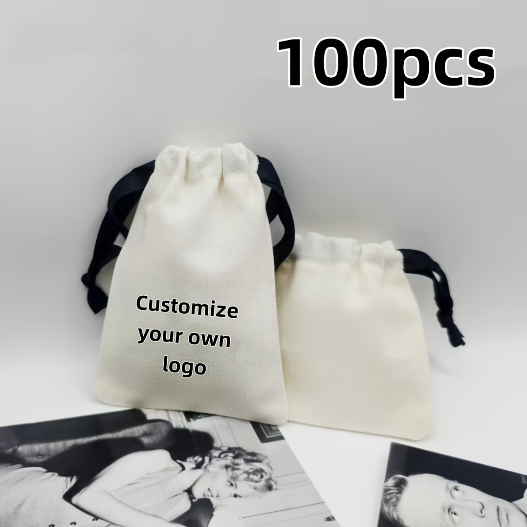 TEMU Gift For Her/him [custom] 25/45/100pcs Custom Black Wide Ropes Drawstring Dust Bags, Customizable Brand Logo, Personalized Jewelry Bags With