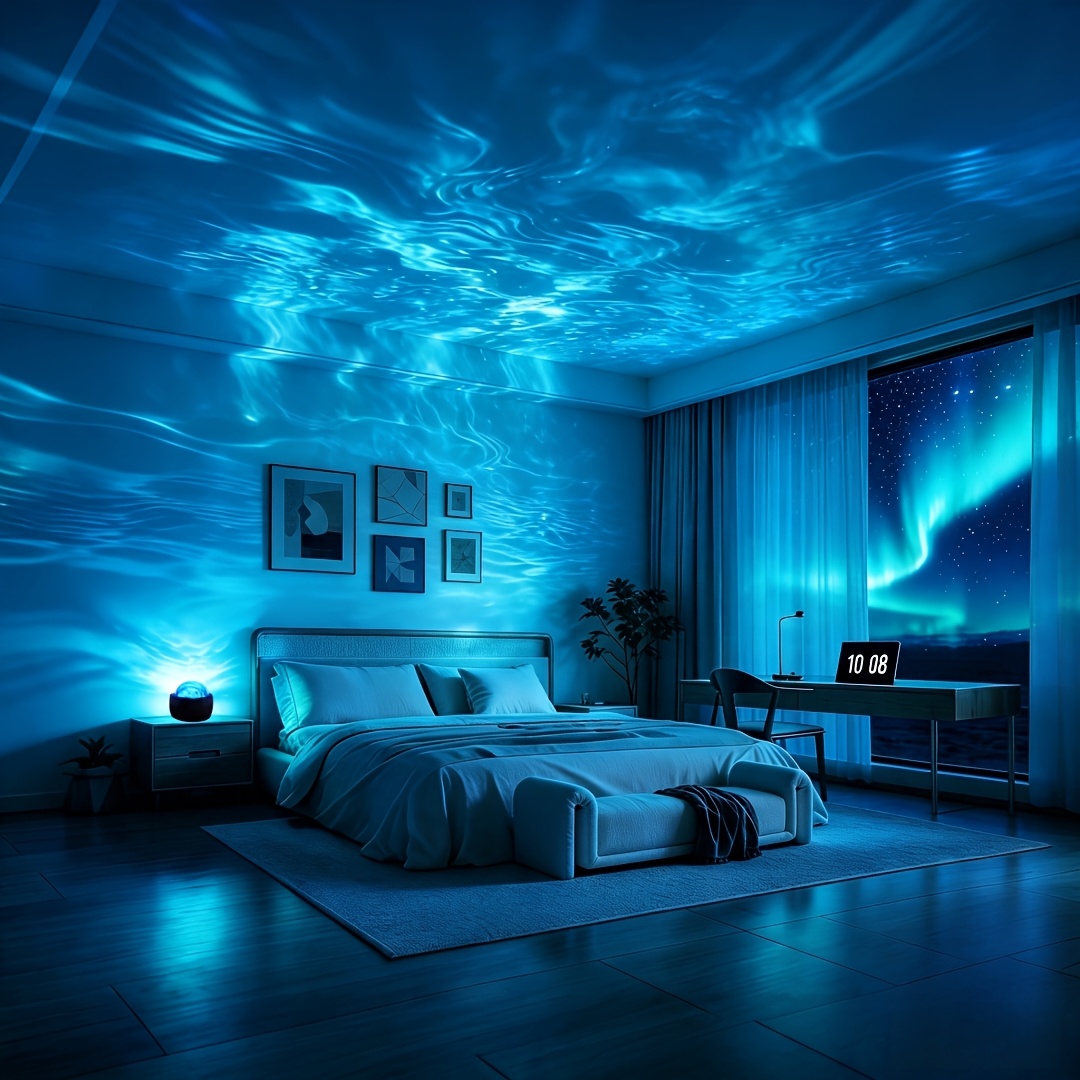 TEMU Proiettore Aurora, Luce Notturna RGB a 7 Colori, Alimentazione USB 5V/1A Lampada Ambientale Attivata dal Suono, Luce Decorativa per Camera da