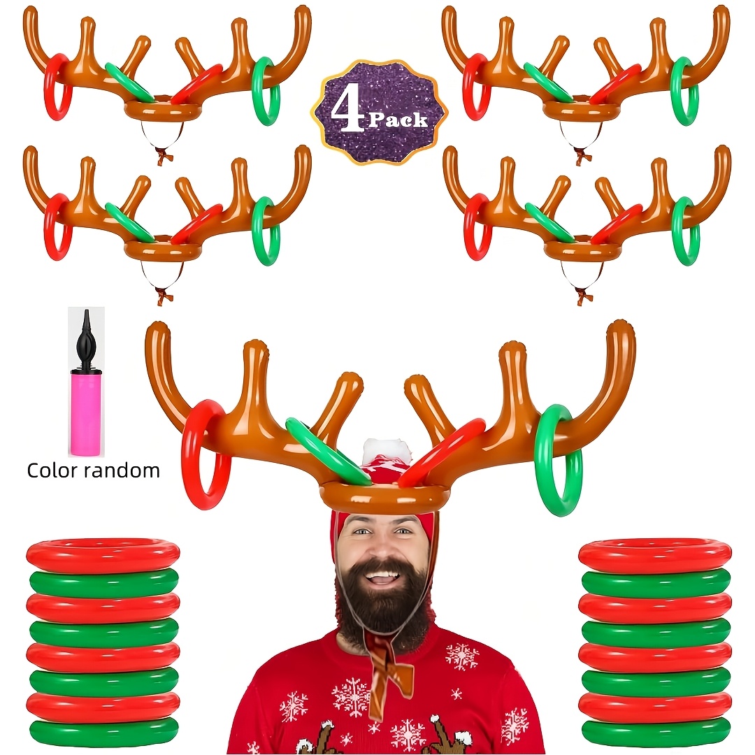 

4pcs Inflatable Reindeer (4 Antlers 16 Rings) Reindeer Hat Ring Toss For Party Great For Families