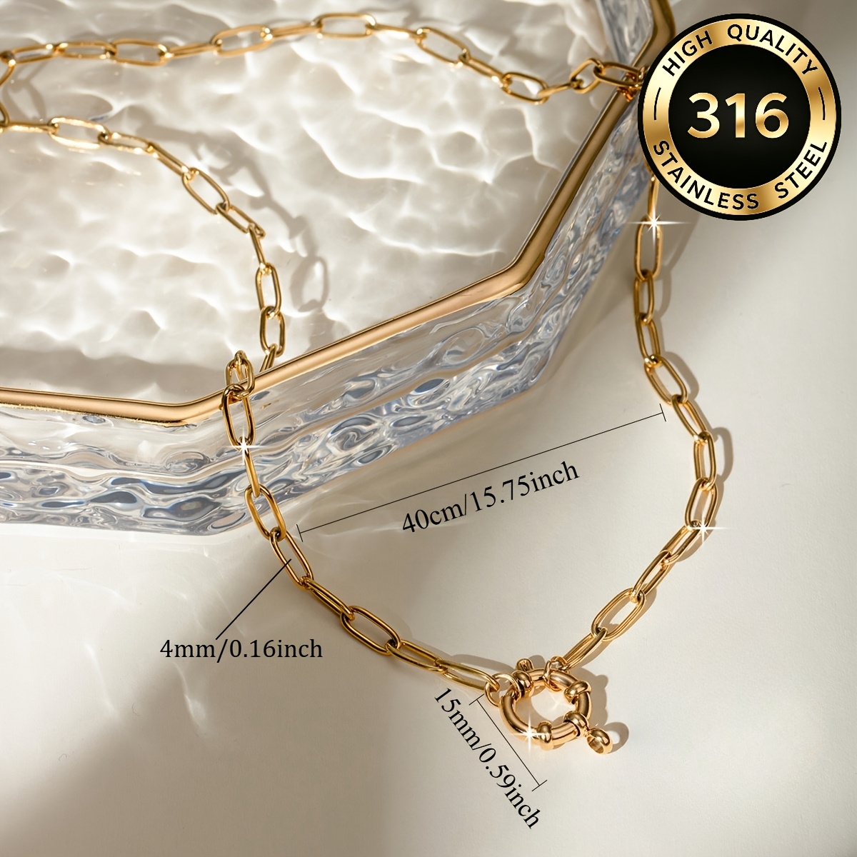 316L Stainless Steel Paperclip Chain Necklace, Unisex