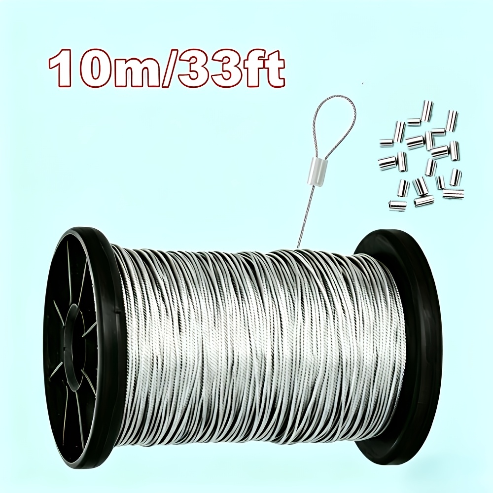 Durable Cable Wire Rope With 50/20 Sleeves, 50m/30m/20m/10m Wire Clothesline, Diameter 1.2mm/0.05inch, Non-insulated, Ideal For Hanging Light Fixtures, Clotheslines, And Shelves