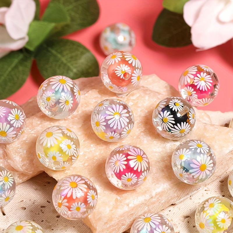 

16mm/0.63in High-quality Uv Coated Daisy Print Acrylic Beads - Perfect For Diy Jewelry Making: Hand Chains, Pendants, Earrings, Keychains, And Phone Chains