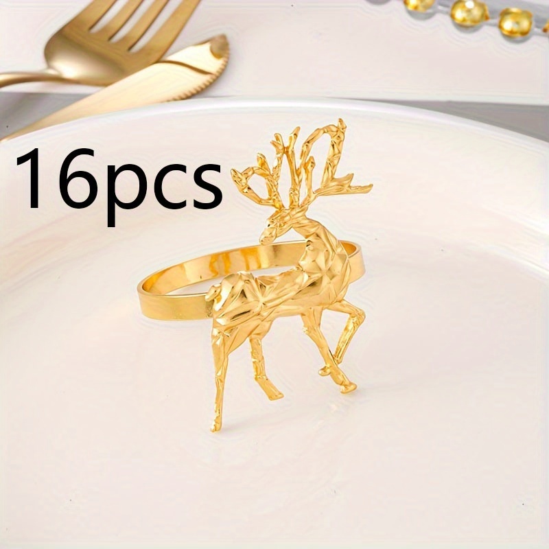 TEMU 8\16 Christmas Reindeer Napkin Rings Cast Iron, Polished Metal End, Solid Color Holiday Table Decoration