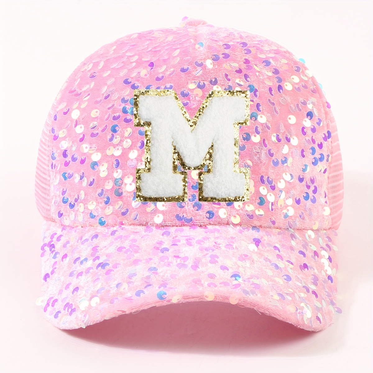 Image of 1 Stylish Pink 26-letter Patch Trendy Versatile Mesh Breathable Trucker Cap For Daily Use, Unisex Street Cycling Baseball Hat With Curved Brim