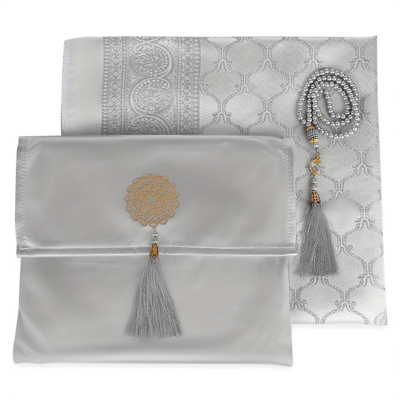 

Lightweight Braided Polyester Bath Rug With Stripes Pattern - Woven Rectangle Muslim Prayer Mat With Prayer Beads And Carry Bag, 3-piece Set, Suitable For Indoor And Outdoor Worship