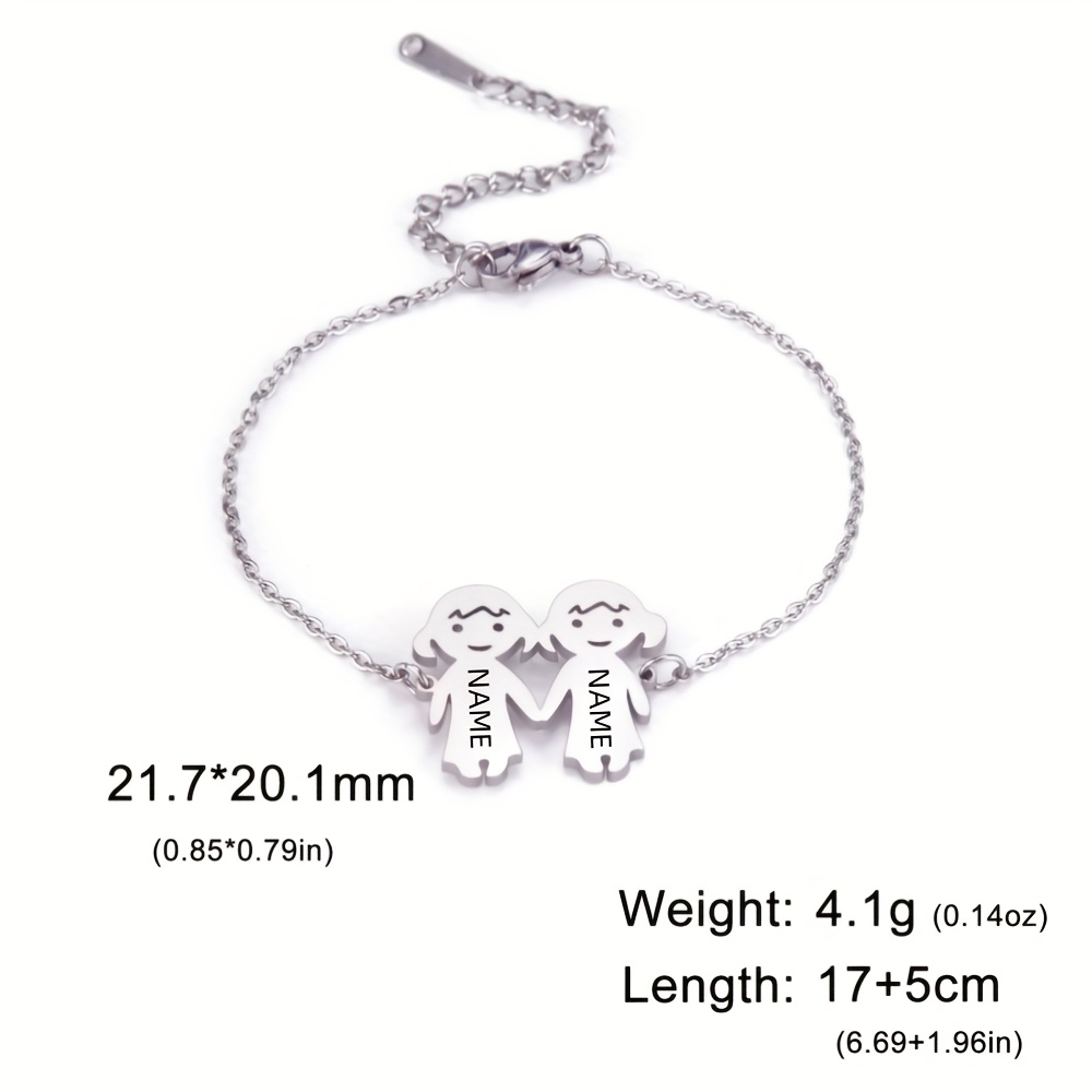 TEMU 1pc Pulsera de Encanto Familiar Personalizada EUEAVAN - Grabados, Adorables Dijes de Manos , Joyería de Acero Inoxidable para Navidad, San