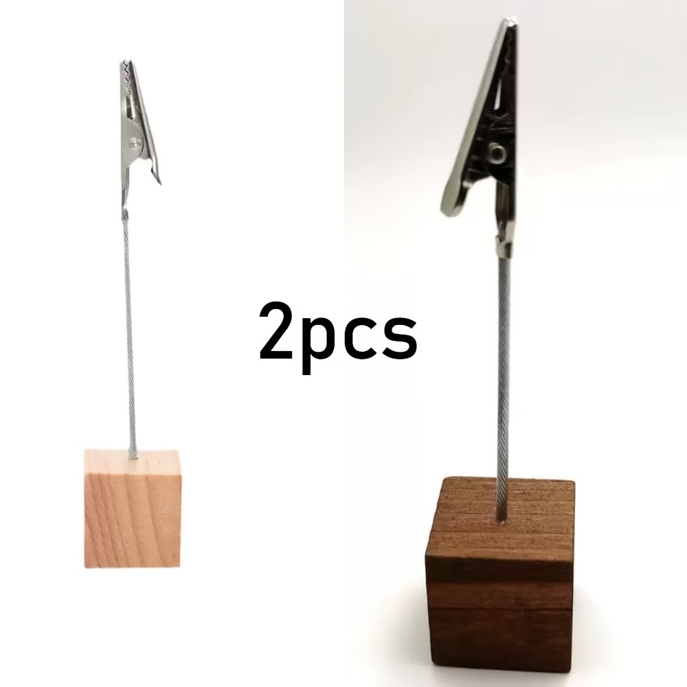 TEMU 2 pezzi clip creativa in metallo ferro per biglietti/foto, clip per promemoria da tavolo in legno massello, supporto per clip per promemoria,