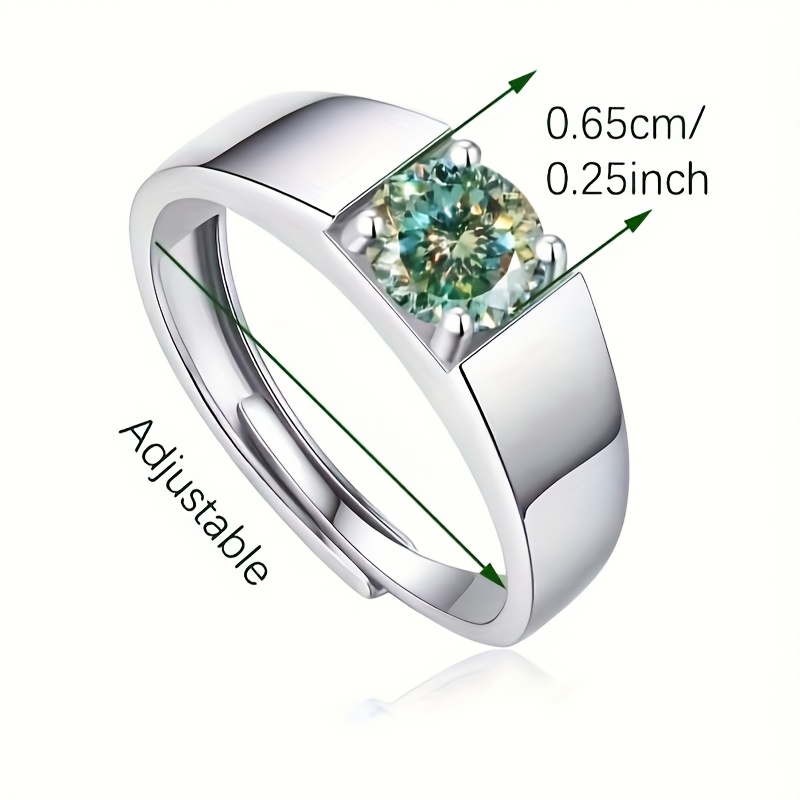 item picture 925 silver mens ring moissanite adjustable   inlaid with 1 ct moissanite mens wedding engagement ring minimalist luxury mens jewelry ideal gift for birthday anniversary valentines day halloween thanksgiving christmas