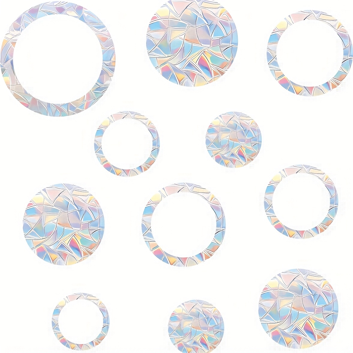 A Circular Window Film Featuring Sun Catcher Design, Made Of Modern Pvc With Static Cling, Bird-resistant, 16 Mil Thick, And Measuring 8.98 Inches In Diameter