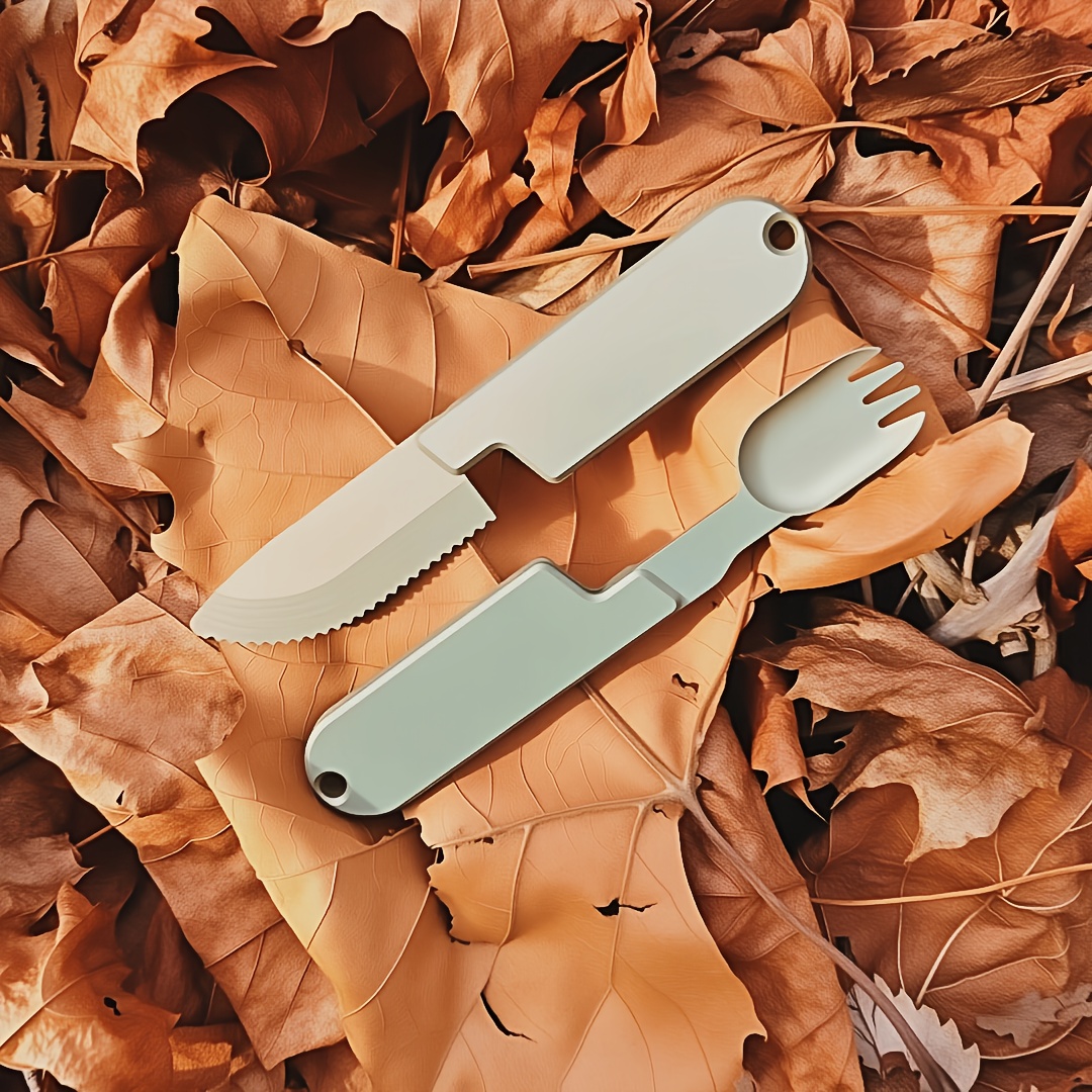 outdoor camping portable stainless steel 2 in 1 camping cutlery knife and fork set exquisite and compact   outdoor bbq cooking Product details 3