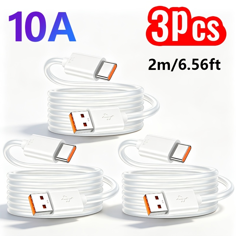 TEMU 3pcs Usb To Type-c Fast Charging Data Cable 10a Usb A-c Transmission Charging Cable Compatible With For Huawei For Vivo For For Oppo For Oneplus