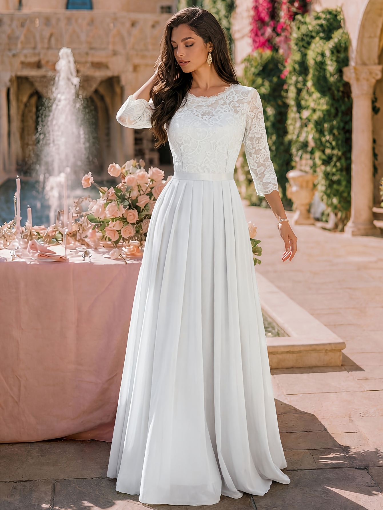 maxi dress with 3/4 sleeves Lantern Long Sleeve Split Tulle Maxi Bridesmaid Dress