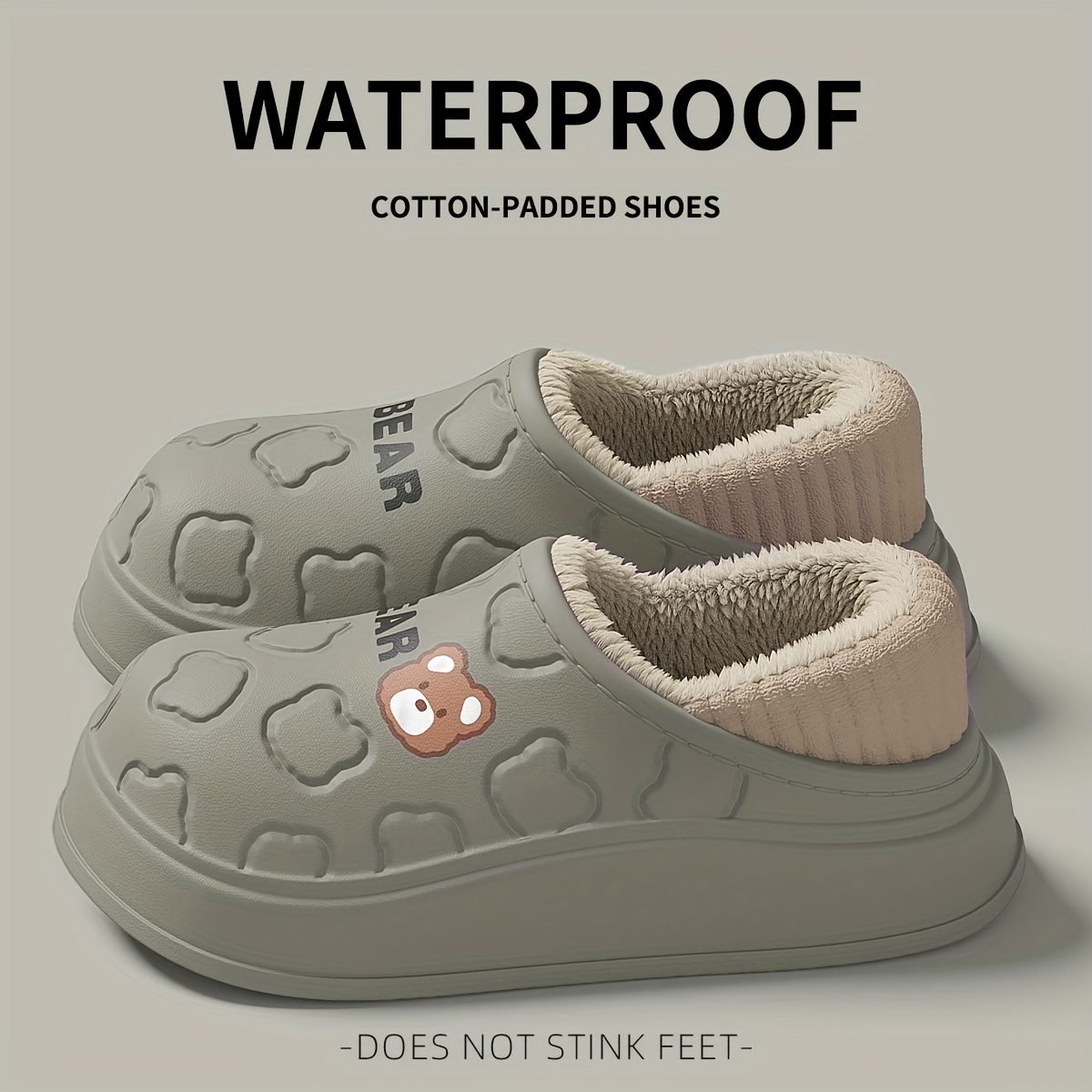 TEMU Bear Waterproof Slippers, & Lined On Shoes, & Outdoor Slippers