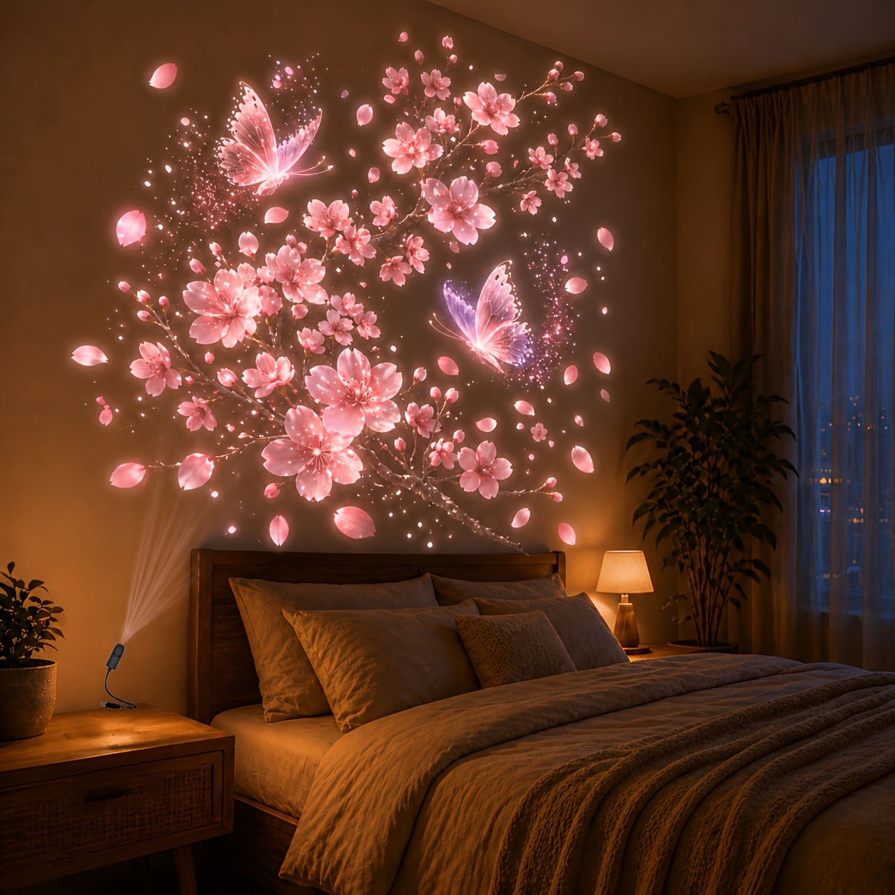 TEMU Projecteur LED à et Papillons, Alimentation par USB, Pile, Illumine pour une Ambiance , Projecteur LED Haute Luminosité, Décoration de Pièce,
