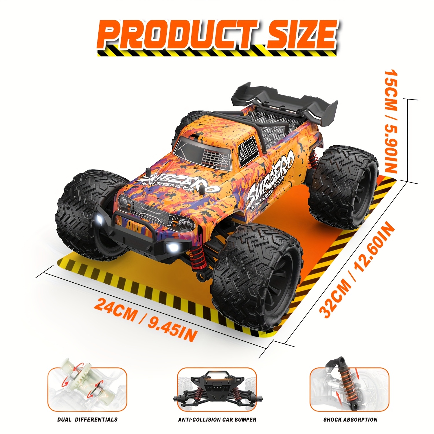 1:16 RC Car, 48Km/h 4WD RC Off-road Vehicle with High Speed Motor, RC Stunt Car with Metal Hydraulic Shock Absorber And Alloy Differential, High Speed Drift Truck, RC Off-road Toy, Ideal Holiday Gift