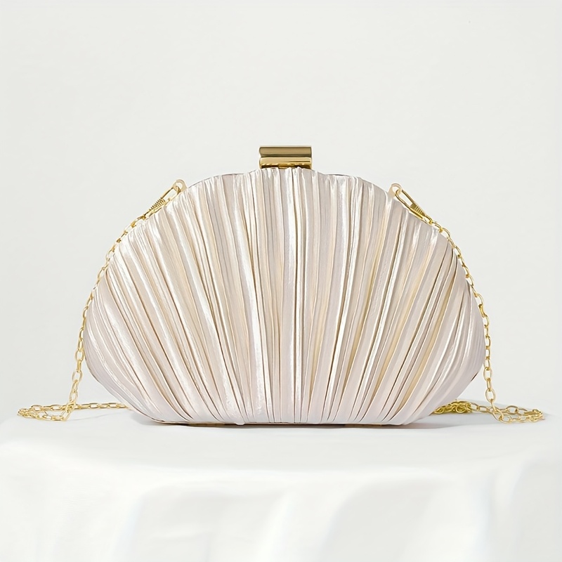 Image of Women' Elegant Shell Evening Handbag With Detachable Chain Strap - Wedding & Clutch In // Suitable For Prom, Special Occasions, Banquets - Shell-themed Luxury Accessory