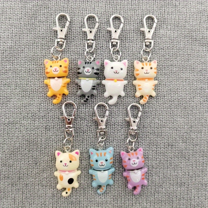 

7-piece Cute Cat Keychains Set For Men & Women, Cartoon Animal Resin Charms With Alloy Metal, Durable Key Rings With Lobster Clasp, Decorative Birthday Gift Card Holder Keyring Set For Bags & Car Keys