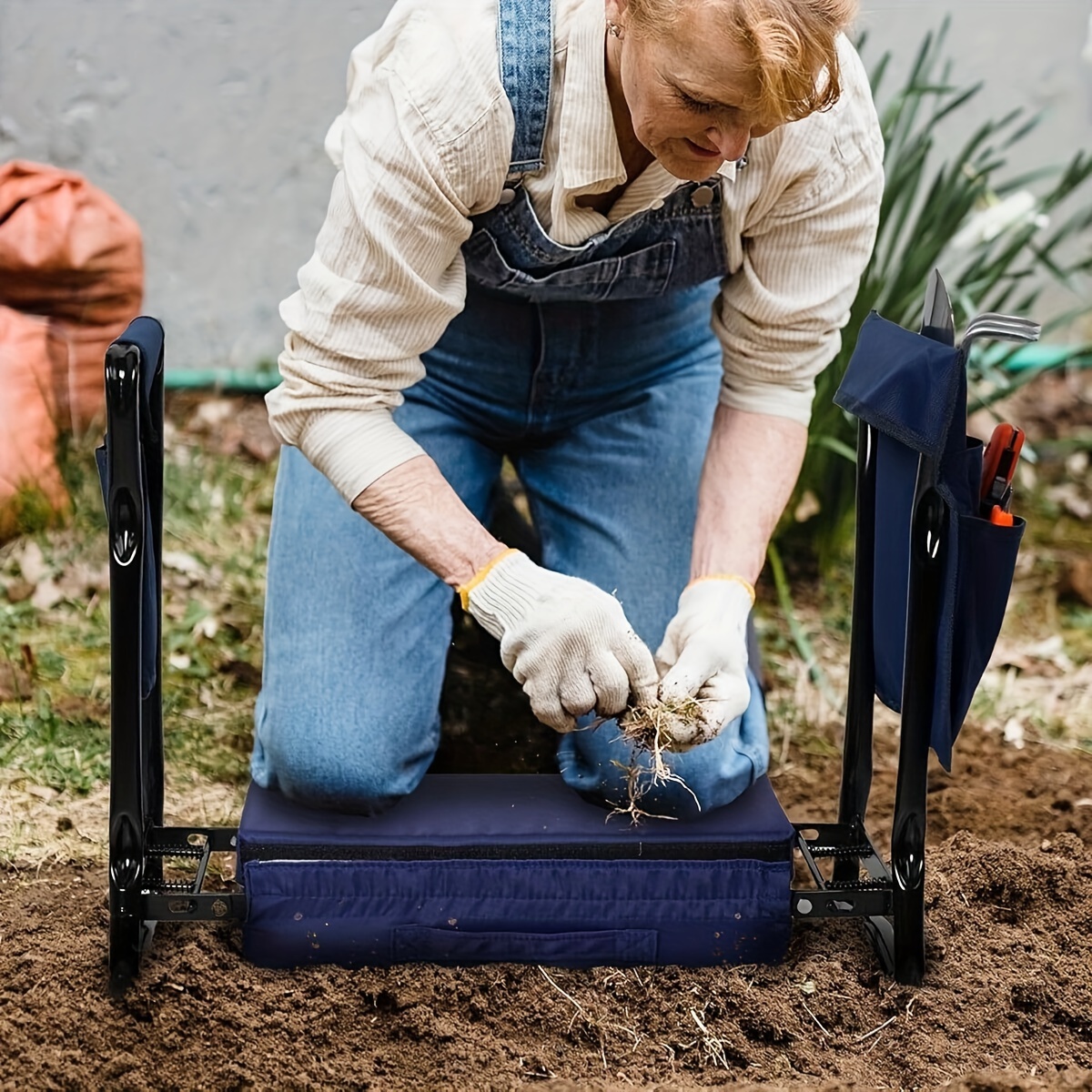 

Luckyermore Garden Kneeler And Seat, Foldable Garden Stool Heavy Duty Gardening Bench With 2 Tool Pouches, Soft Detachable Kneeling Pad, Garden Gift For Seniors, , Gardener Lovers (blue, Black)