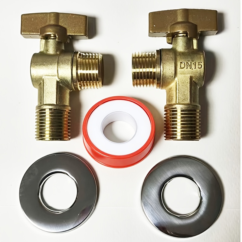 TEMU Heavy-duty Shut-off Valve, 1/2" Quick Open/close Water Shut-off Angle Valve And Sealing Tape Set, Durable Hot/cold Water Pipe Control Valve For