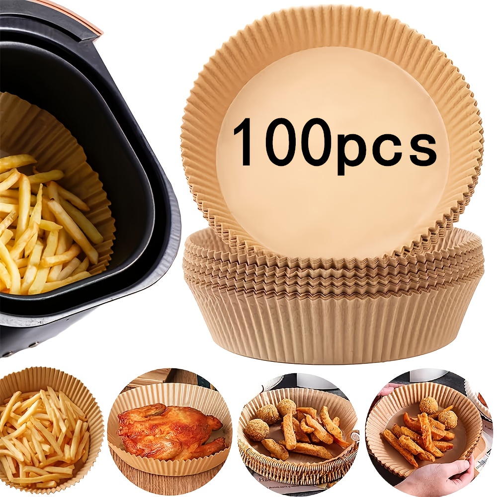 TEMU 100pcs Parchment Lining Baskets For Air Fryers - Waterproof, Heat-resistant, Ideal For 9-inch Air Fryers, Frying Chicken, , And More, Air Fryer