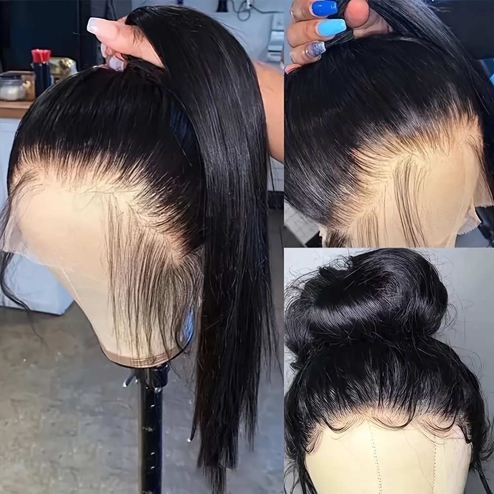Image of Density Long Straight Lace Front Synthetic Wig Elegant 13x4 Middle Part Free Part Black Color Long Synthetic Wig Daily Wear For Women - Natural Look, , Breathable Design