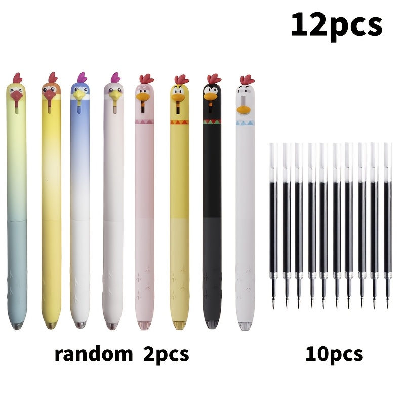 TEMU 12pcs (random 2pcs Pens And 10pcs Refills) Set Parrot Chick Neutral Pens, Creative Animal Writing Pens, 0.5mm Quick- Pens, Office Supplies Small