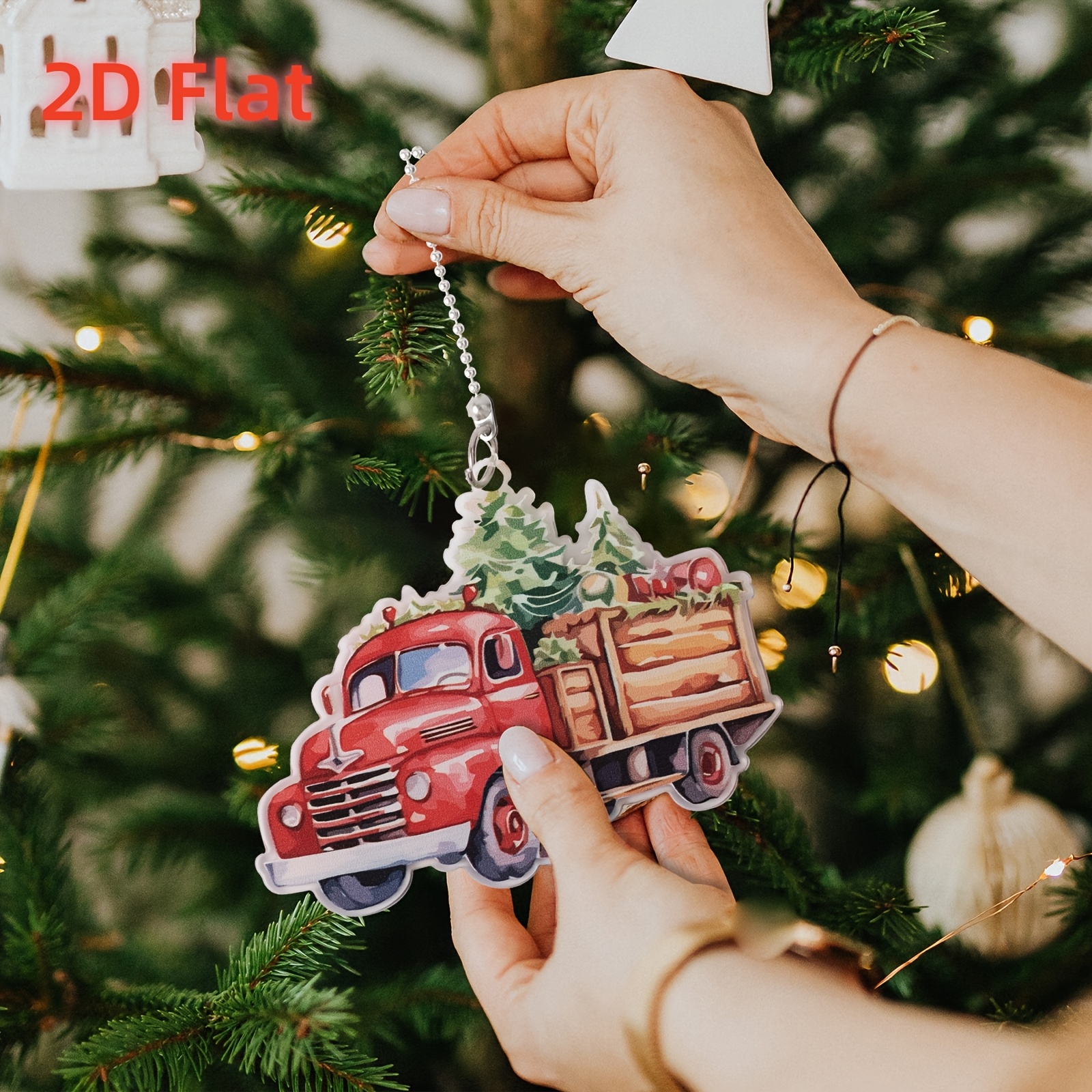Decorazioni Albero Di Natale In Legno | Forma Di Camion E Palline | Addobbi Natalizi Fai Da Te | Colori Vivaci Con Corda Per Appendere