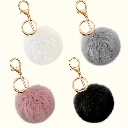 set of 4 adorable fluffy ball keychains in solid colors keys bags and backpacks casual accessory items great for decorating backpacks fun embellishments