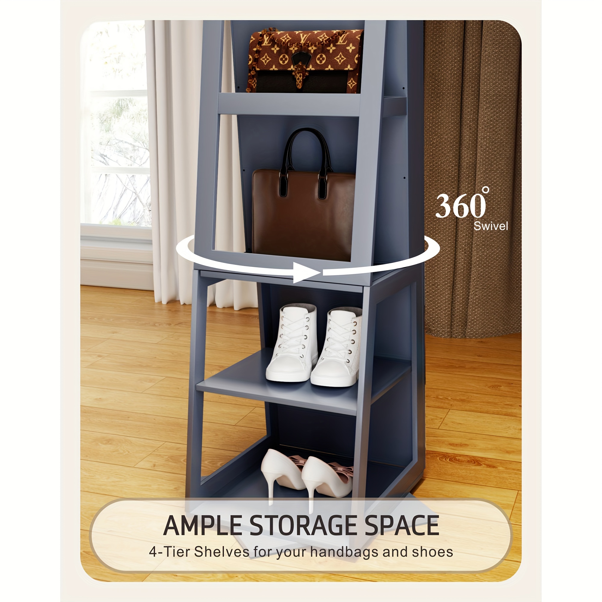 Full Length Mirror With Storage: Standing Jewelry Cabinet With Color  LED Lights 360° Rotatable Jewelry Organizer With Foldable Mak