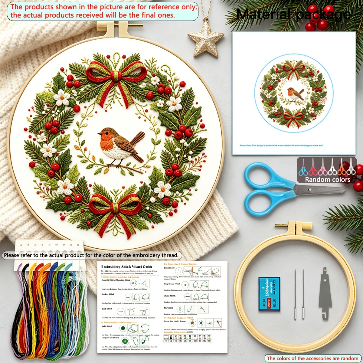 TEMU 1 Set Printed Embroidery Kit, Christmas Ring, Christmas Theme Pattern Handcraft Embroidery Kit, Suitable For Embroidery Enthusiasts And Adult