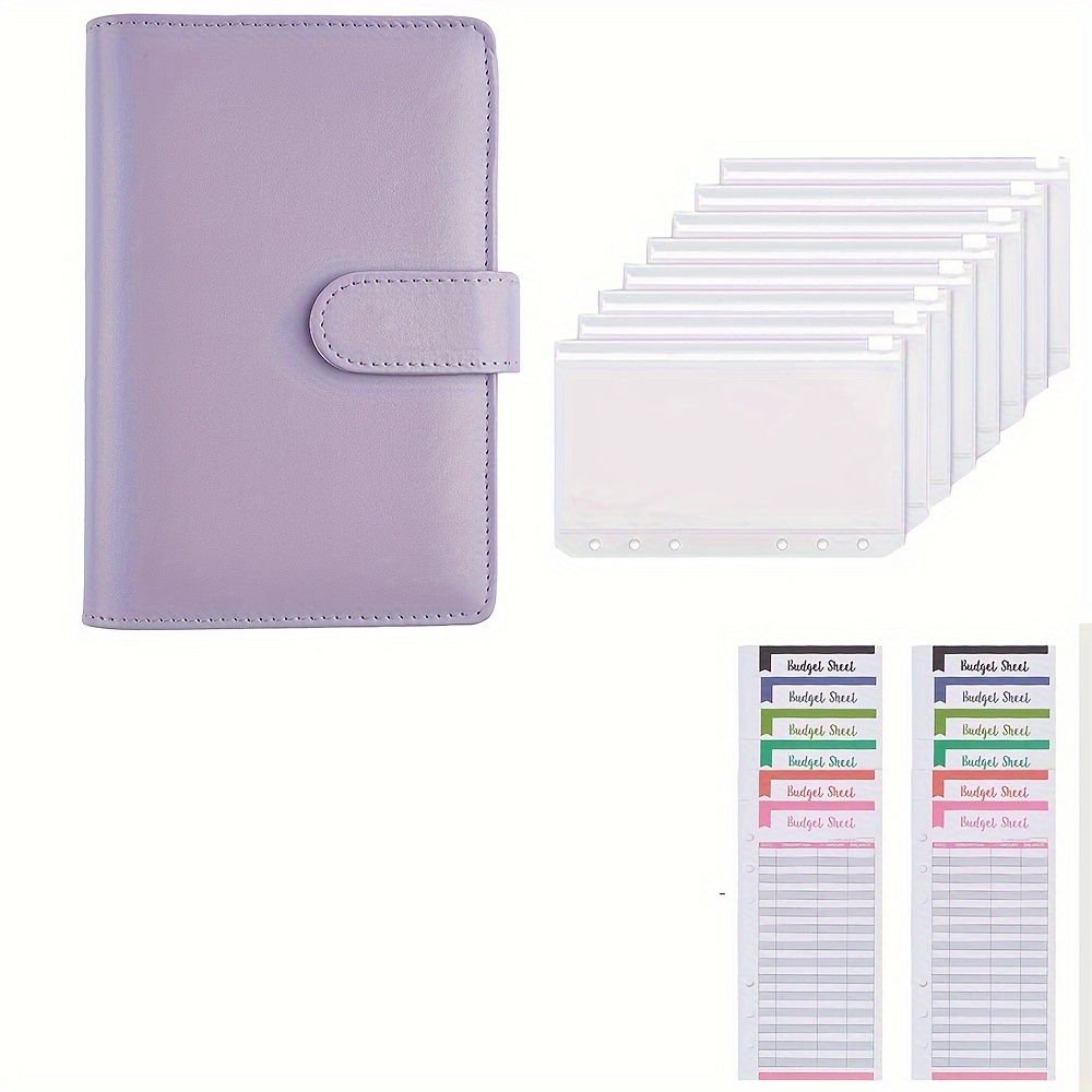 DMluna - Carpeta de presupuesto A6; organizador de dinero de piel sintética  para efectivo, facturas o cupones; forro de cuaderno o agenda con 10
