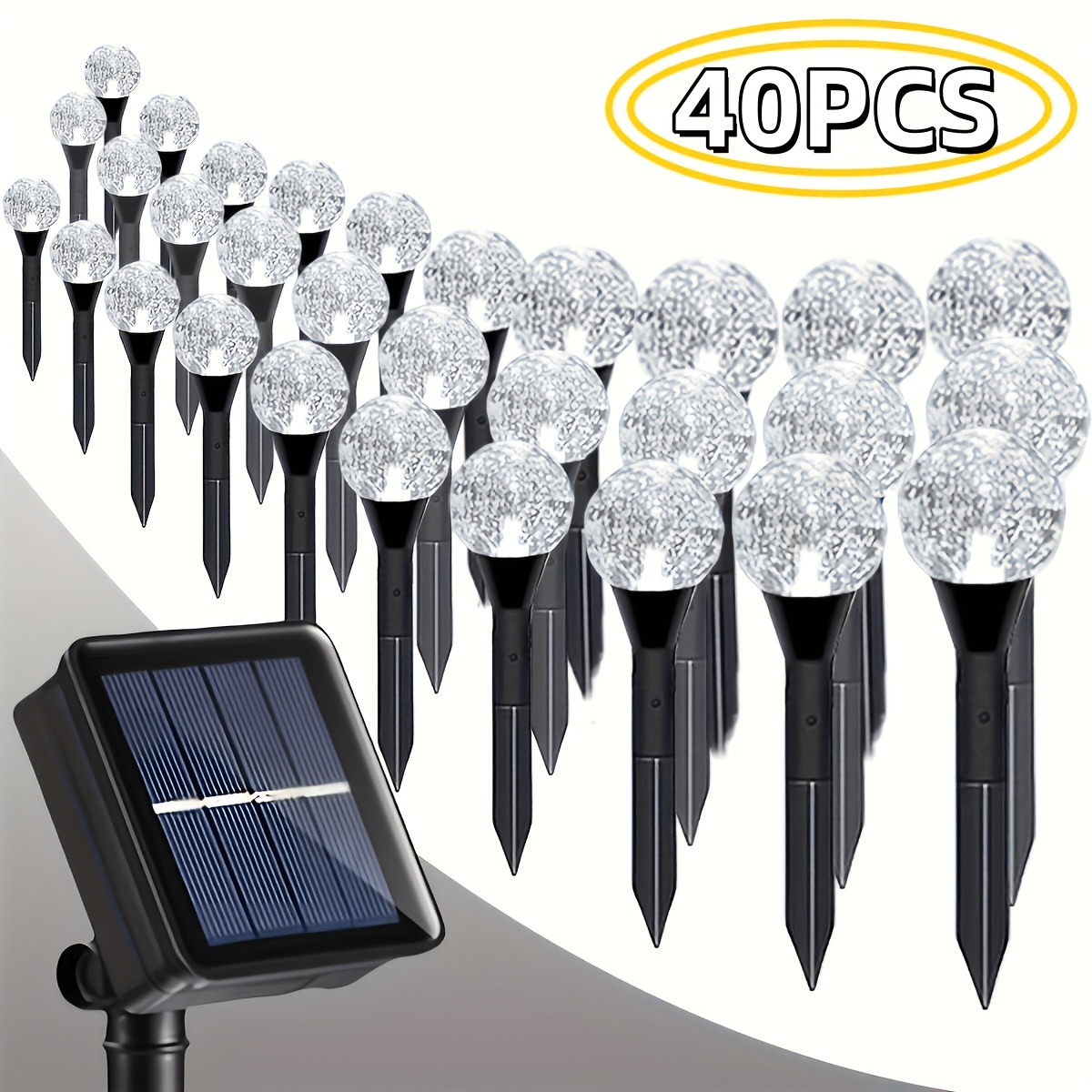 TEMU 40/10 Pcs Outdoor Solar Crystal Ball String Lights, 19 Feet/6 Meters Ip44 Lawn Light With 8 Lighting And Light Sensing Switches, Suitable For