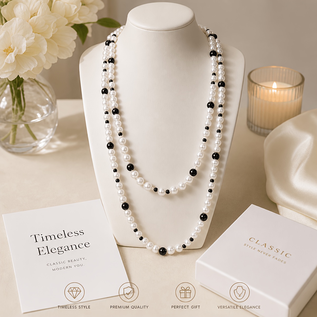 Large & Small Double-Layer Black & White Color-Blocked Choker Necklace