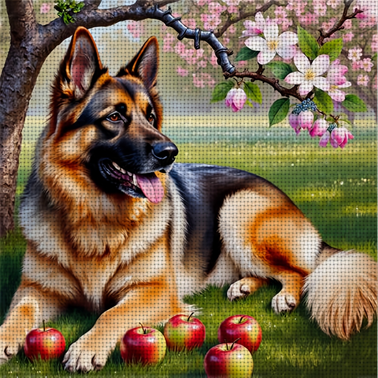 TEMU 1pc Cross Stitch Kit | "german Shepherd In " Pattern, Ideal For Beginners, Includes Canvas, Thread, Pattern, And Instructions, Perfect For Home