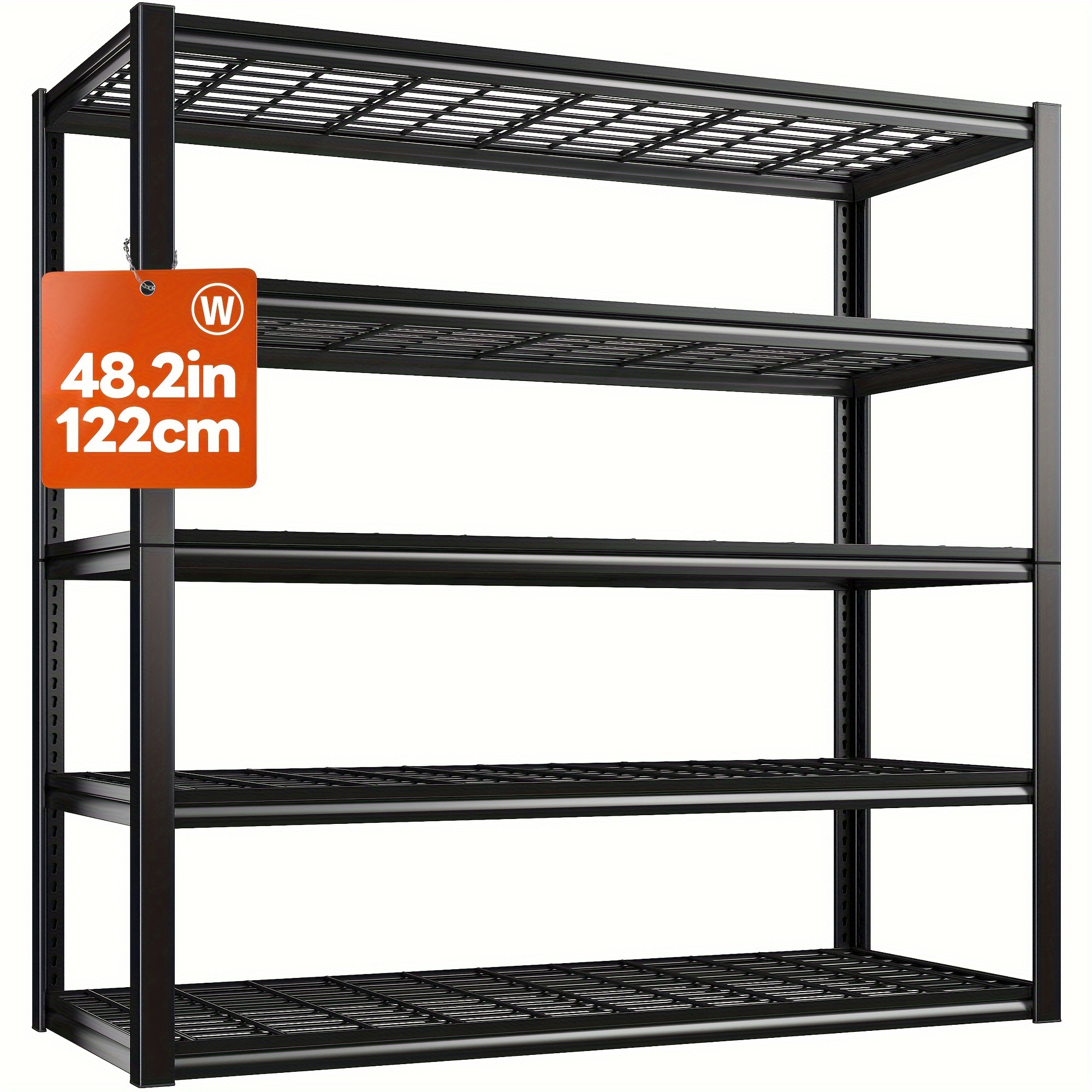 

1pc 48.2''w Garage Shelf, 3000lbs Heavy Duty Storage Shelves, 72''h Adjustable 5 Tier Metal Shelf, Garage Storage Rack, 48.2''w X 72.2''h X 24.2''d, Black