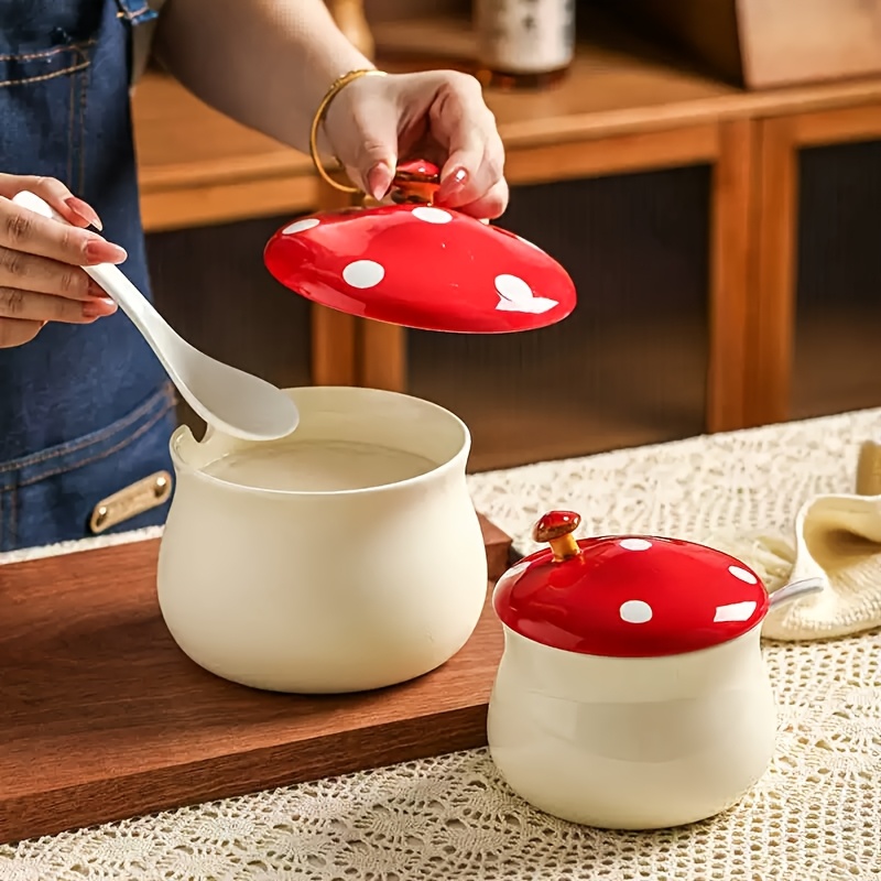 Ceramic Mushroom Shape Sugar Bowl Spice Jar Seasoning Pot