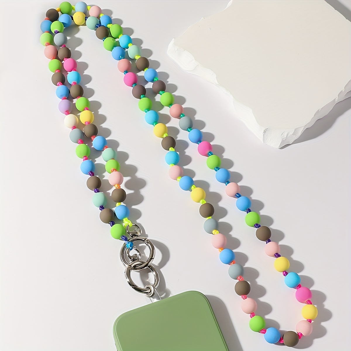 

1 Long 12mm Rubber Paint Bead String Knotted Mobile Phone Lanyard Mobile Phone Crossbody Chain Bag Chain European And American Women's Summer Beach Accessories Girl Gift 9 Colors From With Clip