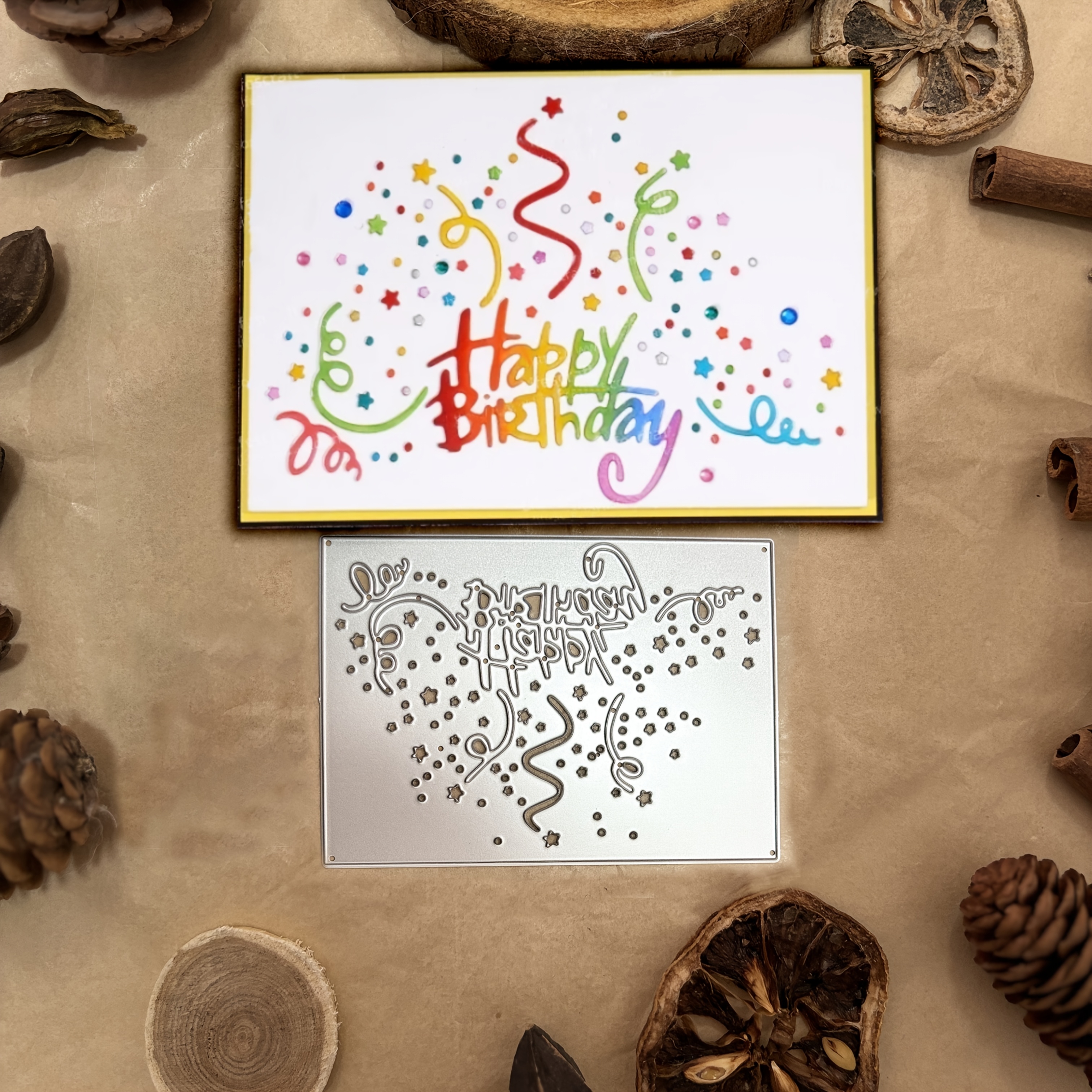 TEMU 1 Rectangle Greeting Card Celebration, Silvery Gray, Whimsical Theme Metal Cutting Die For Diy Scrapbooking, Embossing, Handmade Greeting Card Making, And Gift Card Making.