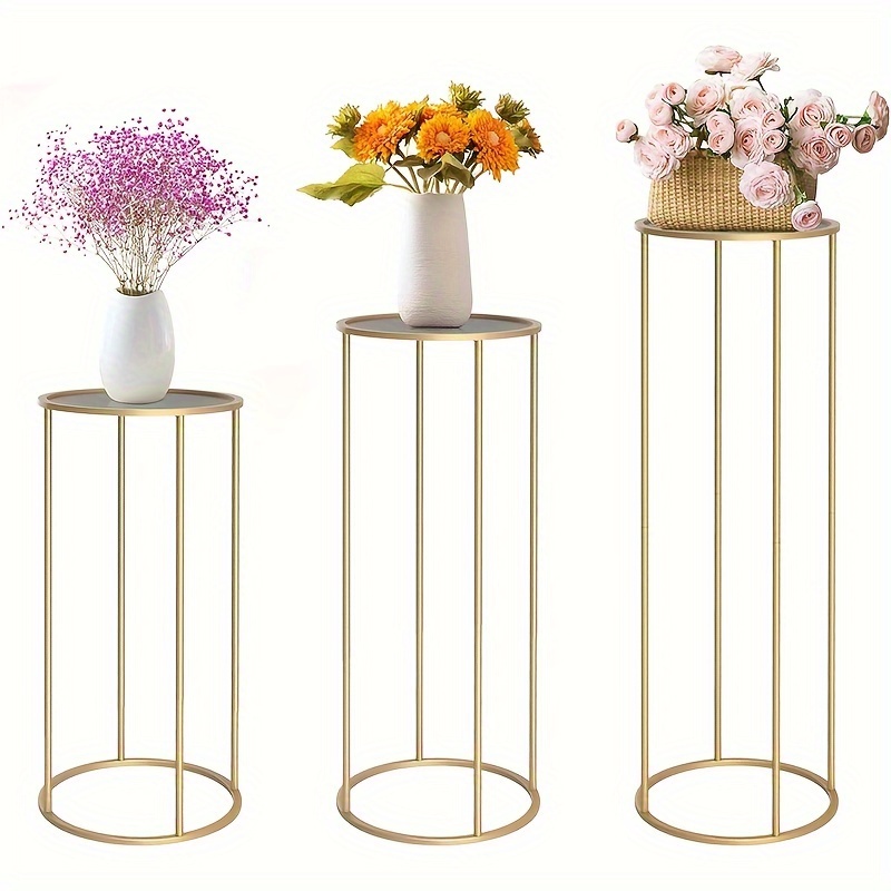 

Golden Metal Plant Stand, 3pcs High Cylindrical Base, For Parties And Weddings, Golden Cylindrical Table For Living Room And Garden Decoration