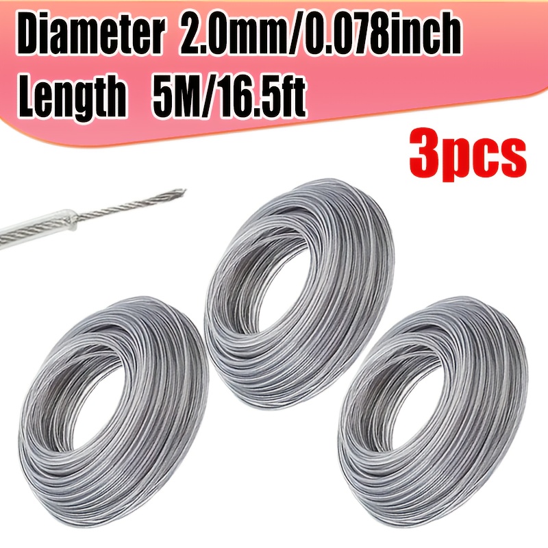 Image of Variea-3-pack, Round Heavy Duty 16.4 Steel String Trimmer Line, 2.0/2.4/2.7/3.0/3.5mm In Diameter, Thicker , Durable Grass Trimming Rope, Lawn Mower Additions For Brush Cutters, Garden Tools