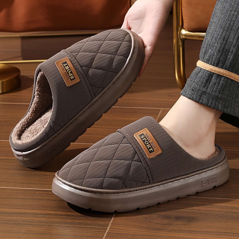Men'S Winter Slippers - Thick Cushioned Sole Indoor/Outdoor House Shoes with Non-Slip EVA Outsole, Slip-On Warm Footwear for Cold Floors, Soft Fabric Lining - Available in Black, Brown, Navy, Gray - Ideal for Home, Office, Travel - Durable Winter Footwear for Big & Tall Men, Plush Interior Design, Durable Traction Sole, Men Slipper For Men, Slipper For Men, Slipper Men, Men Slipper, House Slipper For Men, Shoe For Men, Hausschuhe Herren
